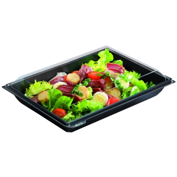 30 ASSIETTES PLASTIQUE A COUVERCLE SEPARE - FOND NOIR ET COUVERCLE CRISTAL