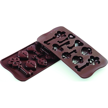 PLAQUE SILIKOMART 6 CLES ET 2 CADENAS - GAMME EASY CHOC